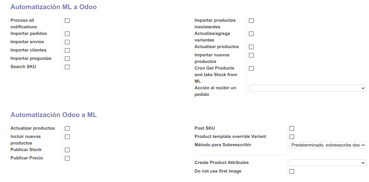 Módulo MercadoLibre para Odoo
